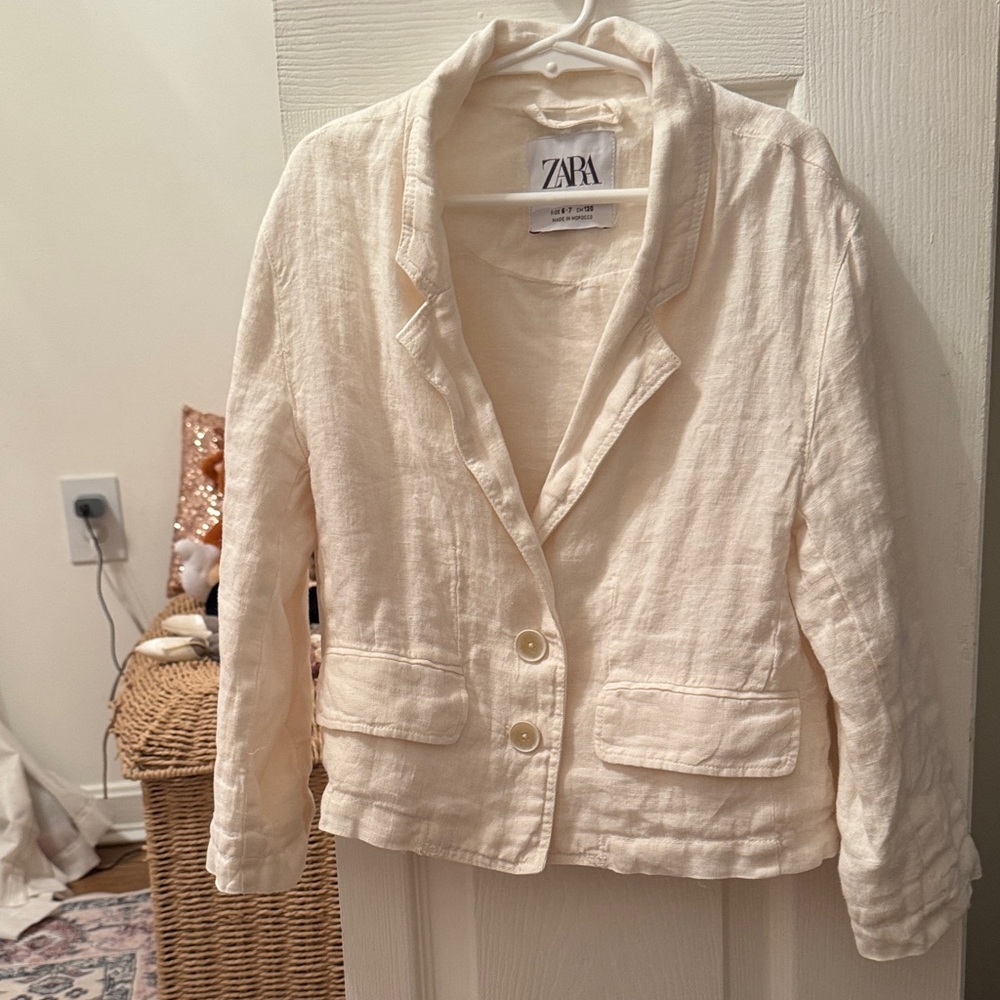 NWOT Zara Off-White 100% linen girl boy Blazer